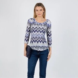 David Cline Navy and White Chevron Knit Top